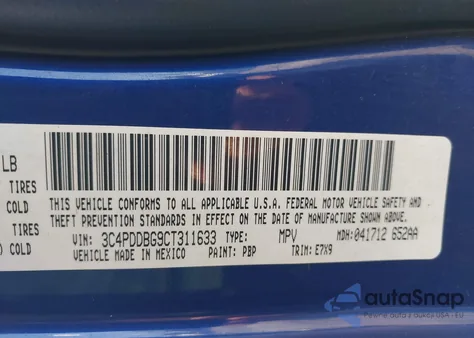 2012 Dodge Journey Sxt z USA, uszkodzony, nr VIN 3C4PDDBG9CT311633